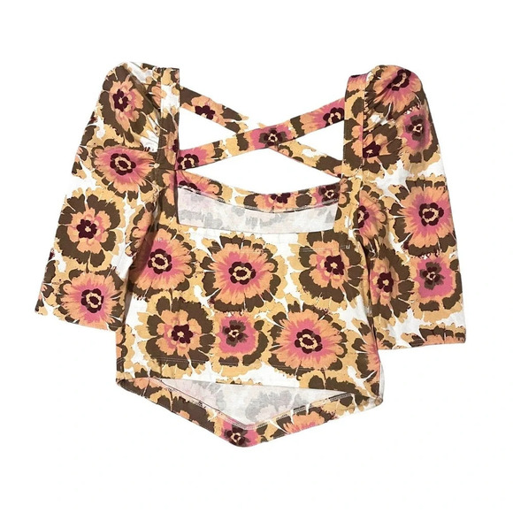 Free People Give Me More Multi Floral Ivory Combo Crop Top Size Small - Picture 5 of 9